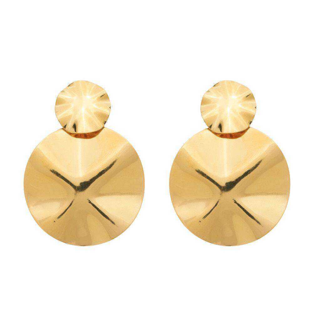 Brinco Dourado Orgânico Dois Círculos Amassados
