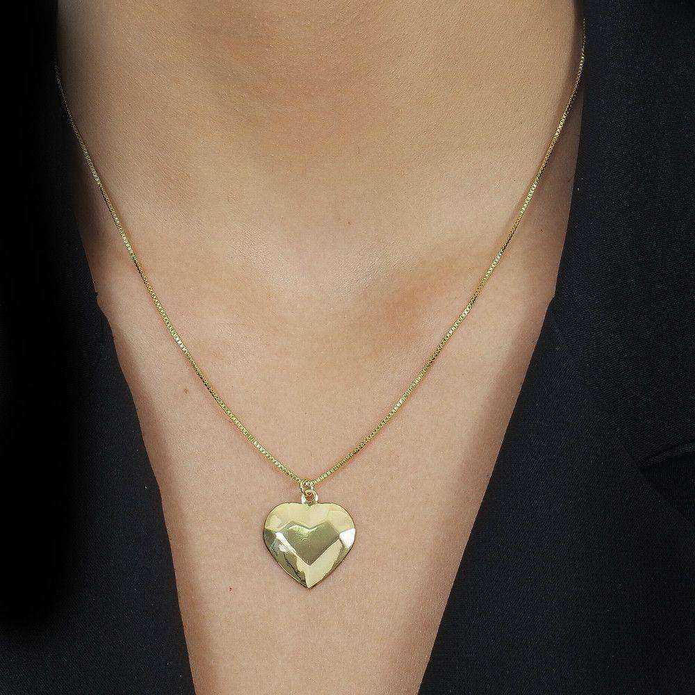 Colar Dourado de Coração Traços Retos - Galeria