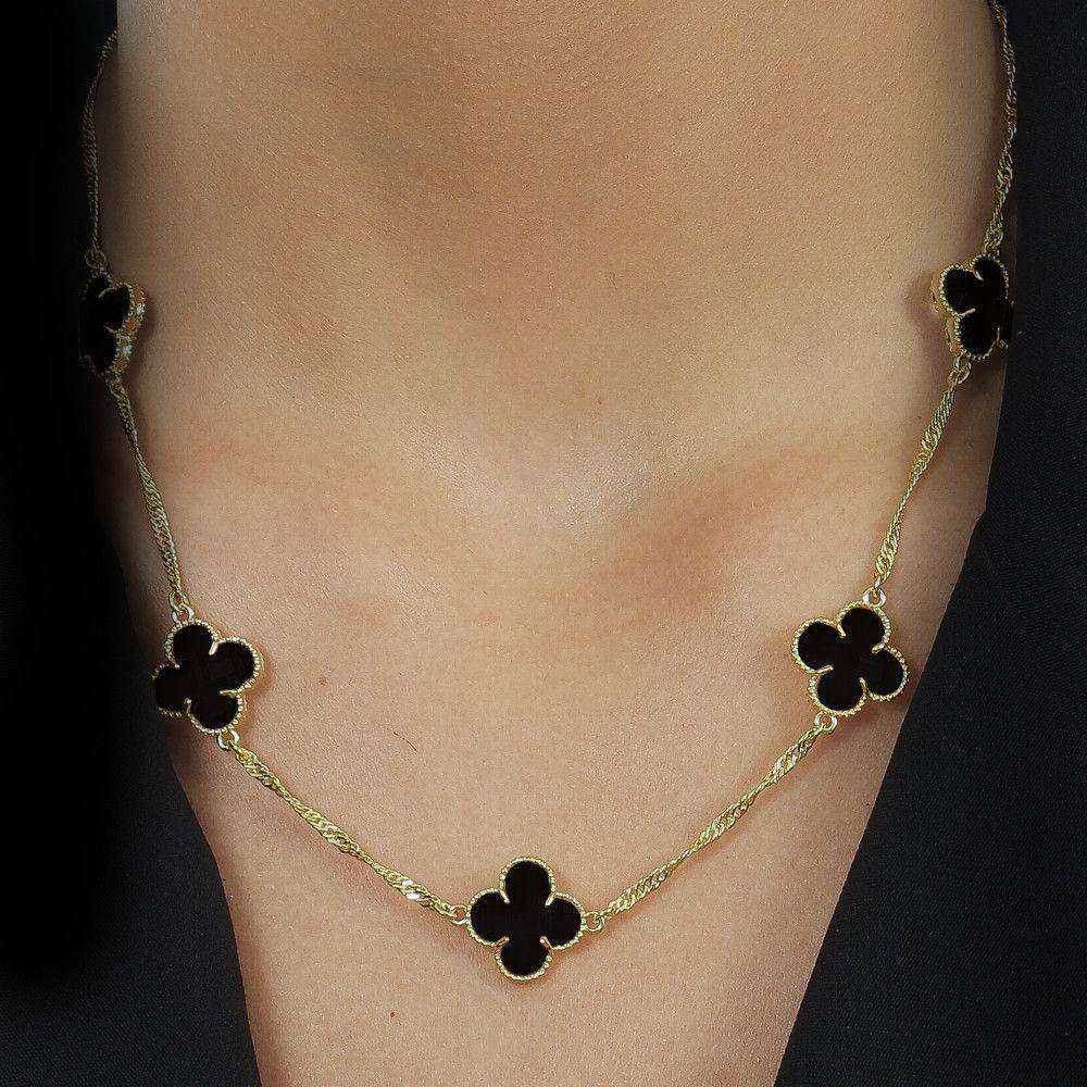Colar Dourado 5 Trevos Preto - Galeria