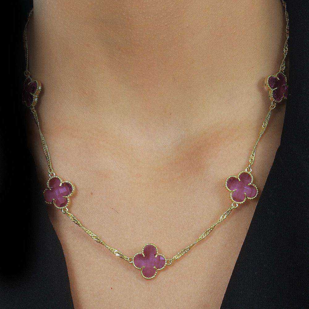 Colar Dourado 5 Trevos Rosa - Galeria
