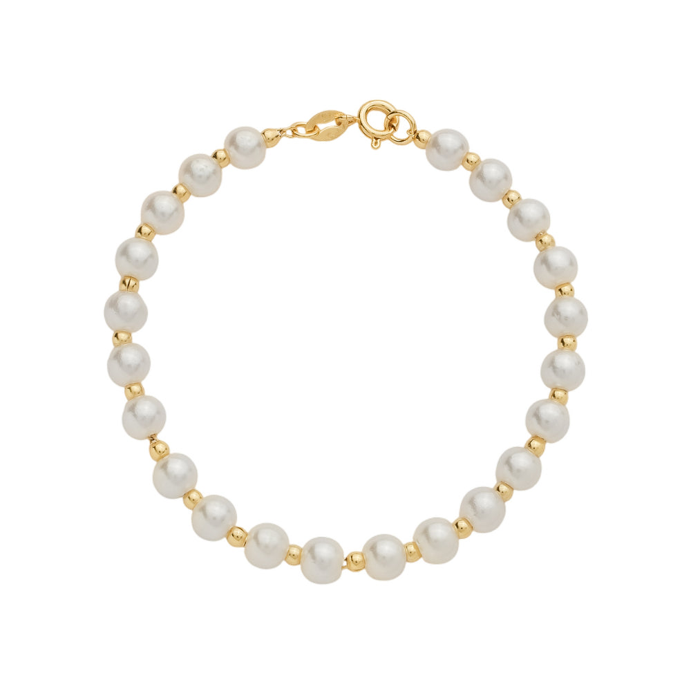 Pulseira Dourada de Pérolas e Bolinhas