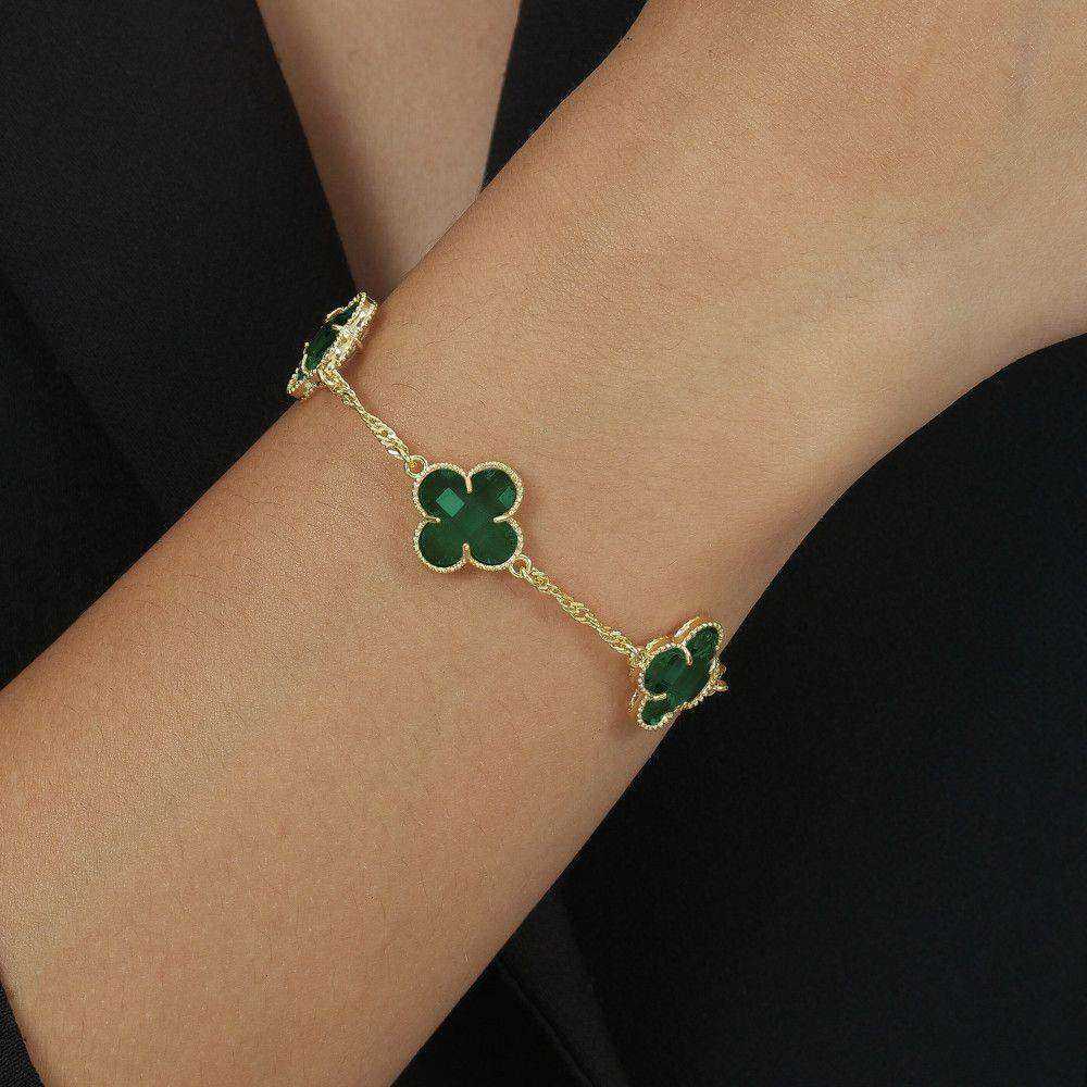 Pulseira Dourada Trevos Zircônia Verde - Galeria