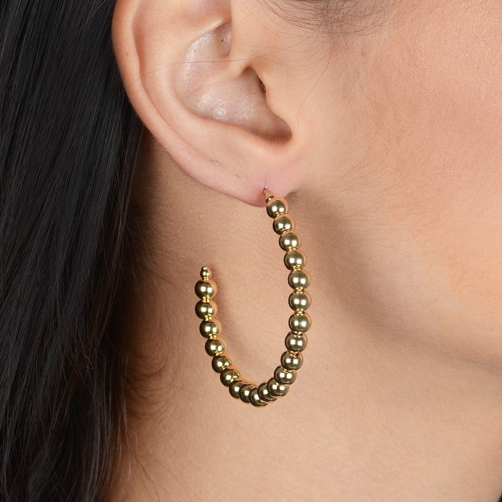 Brinco Dourado de Argola Cravejado de Bolas - Galeria