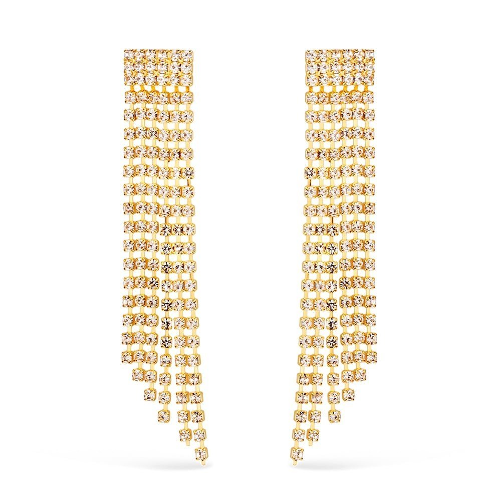 Brinco Dourado de Luxo com 123 Pedras de Strass