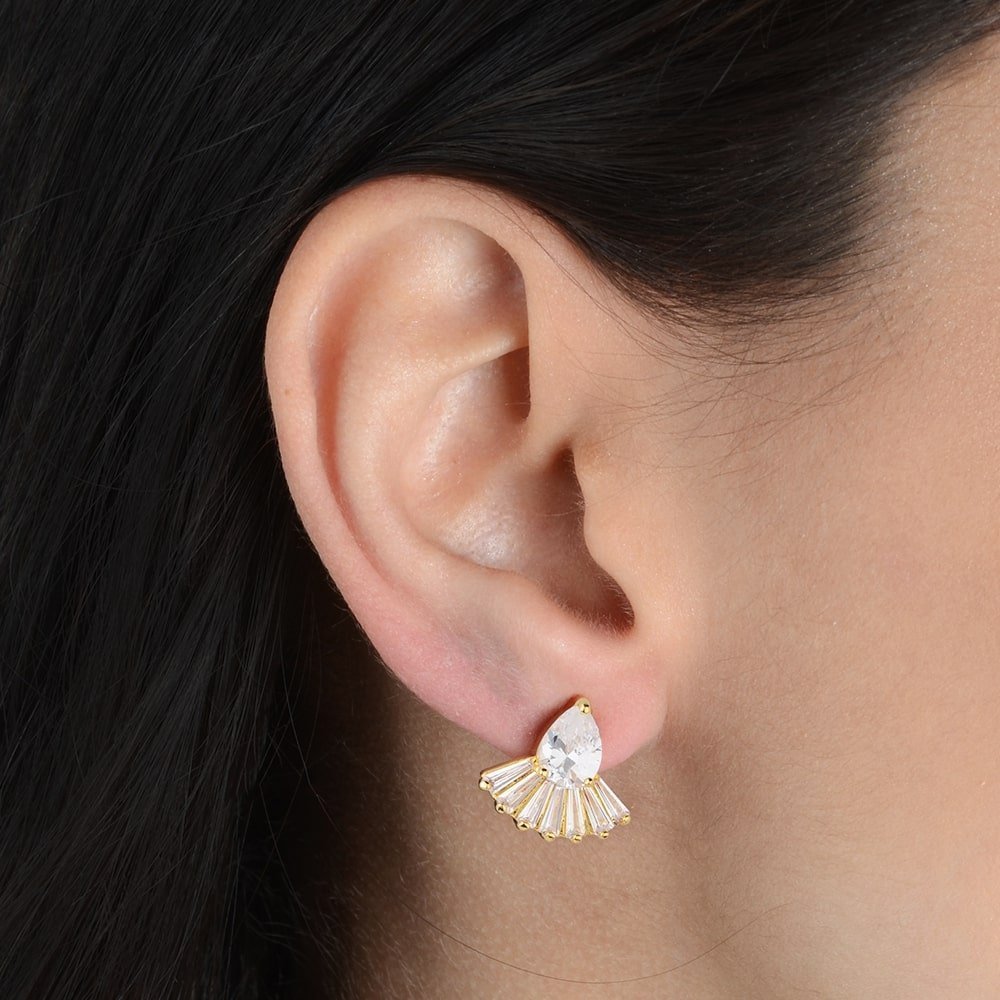 Brinco Dourado Gota e Coroa com 8 Pedras de Zircônia - Galeria