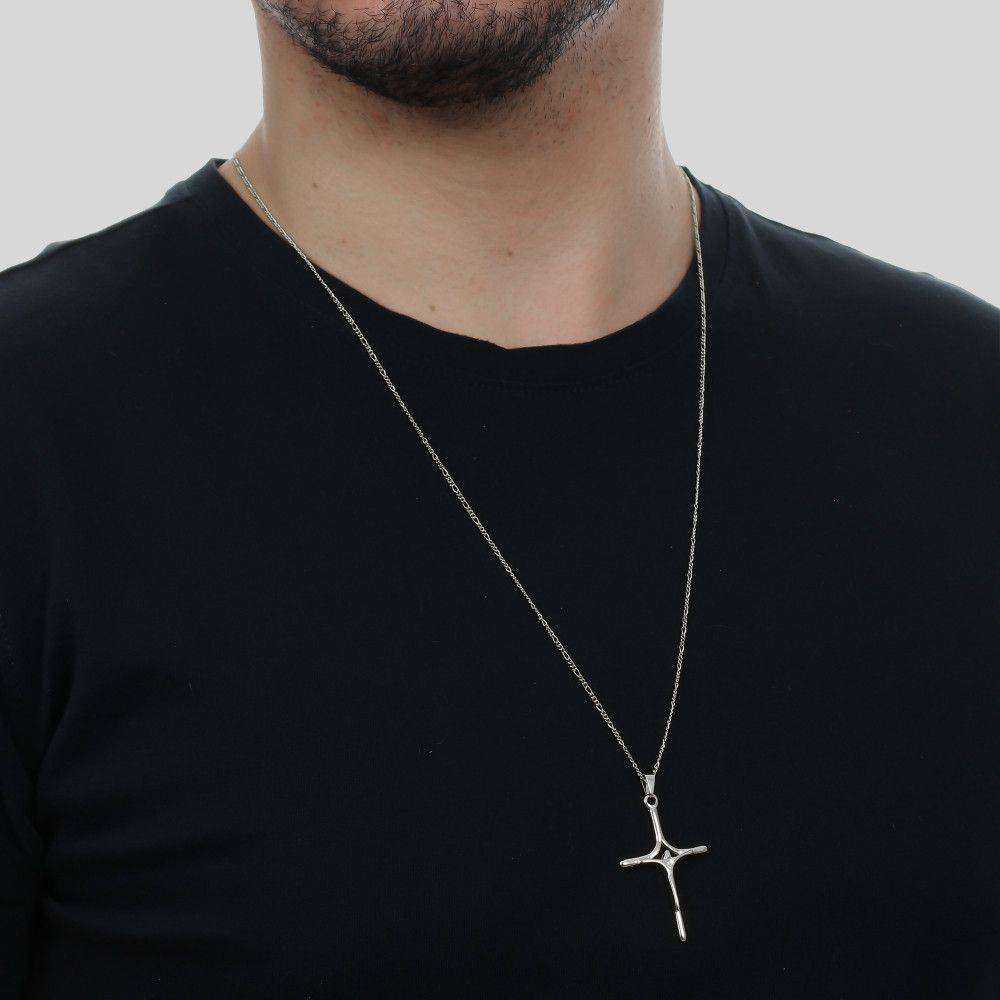Pingente Prateado Crucifixo Minimalista - Galeria