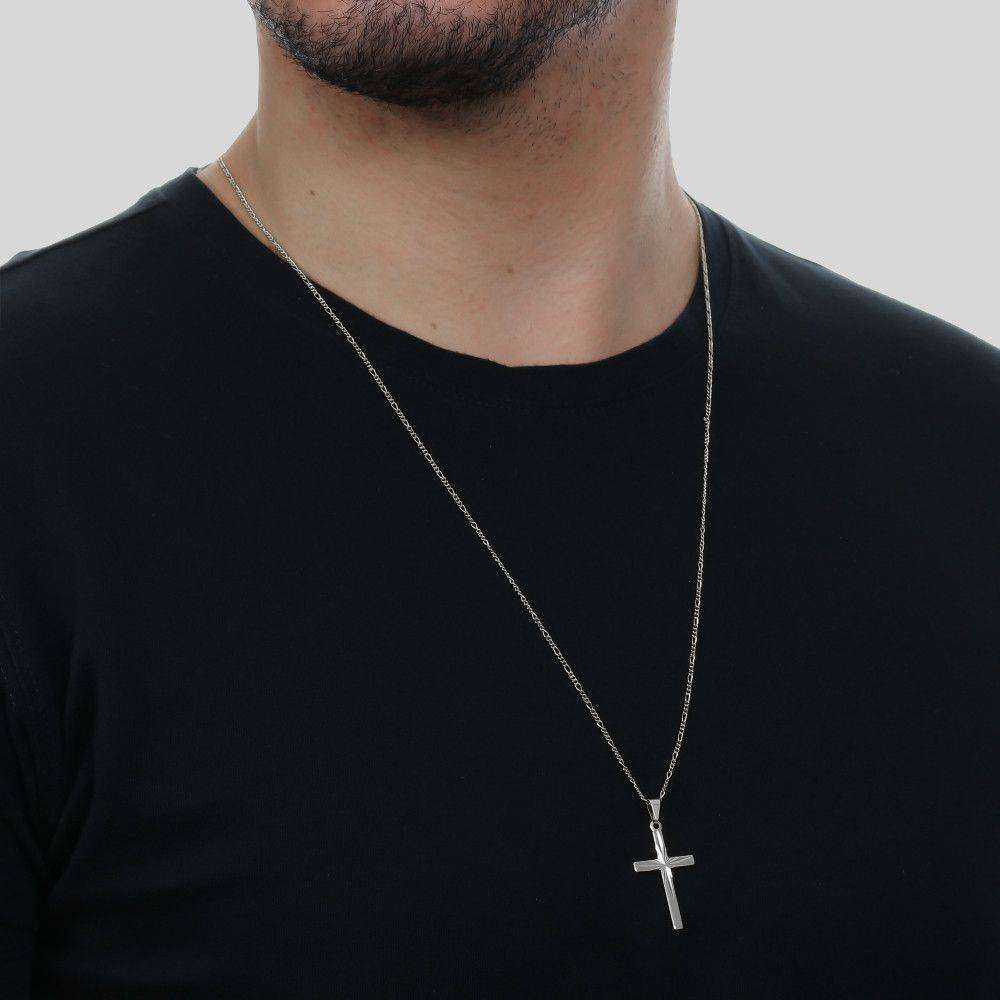 Pingente Prateado Masculino de Cruz - Galeria