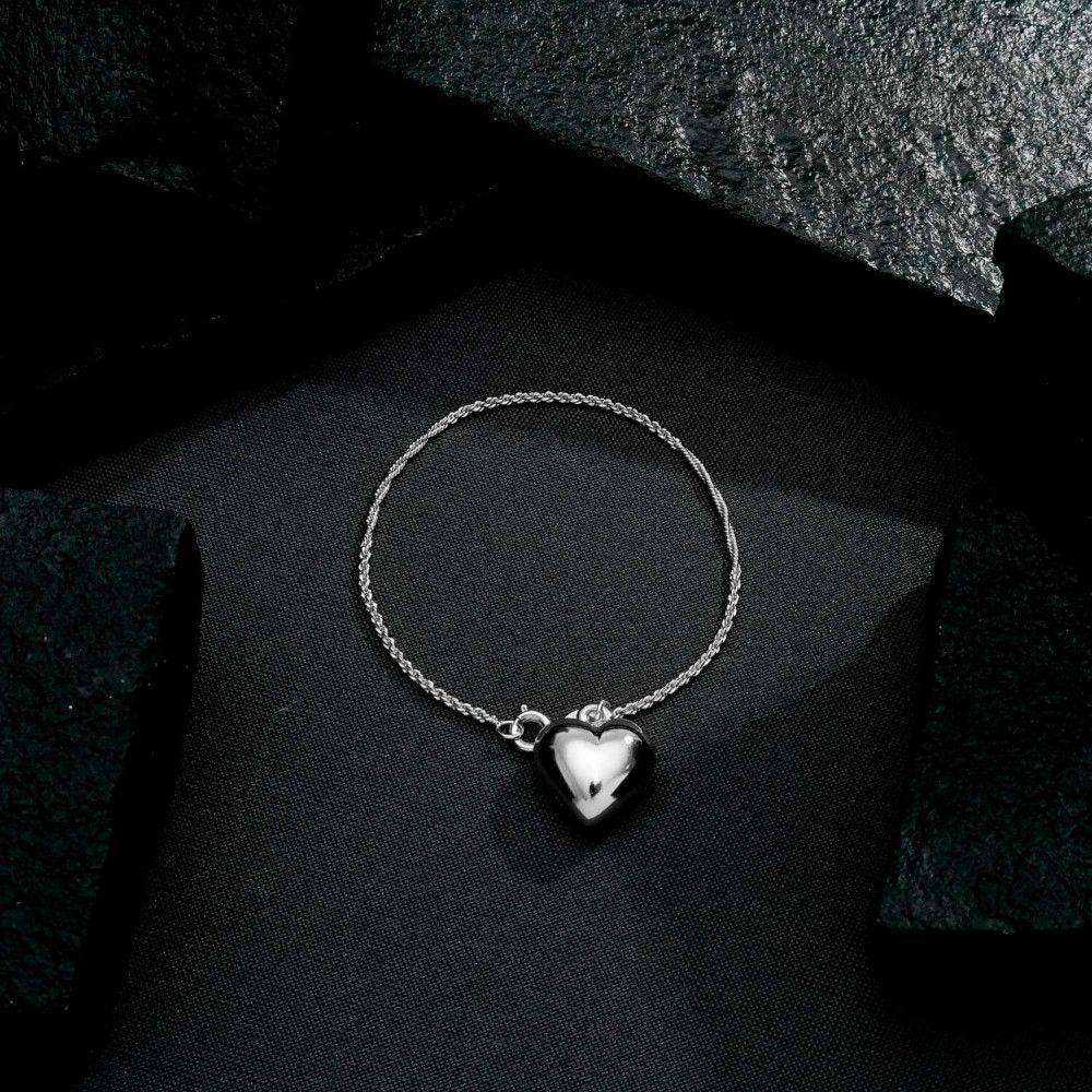 Pulseira Prateada de Cordão Baiano com Coração - Galeria